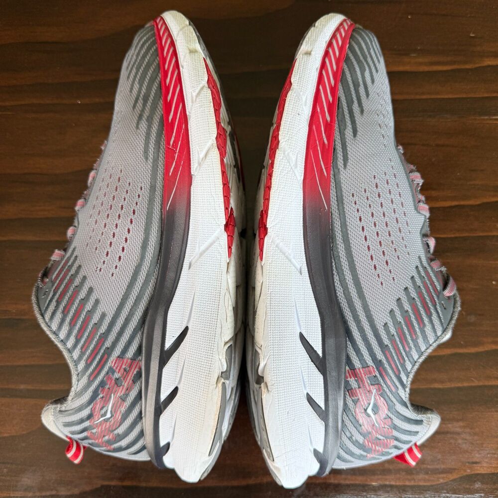 Hoka One One Clifton 5 Road Running Shoe Size 9.5 EE Gray Red Men's Sneaker - Picture 6 of 12